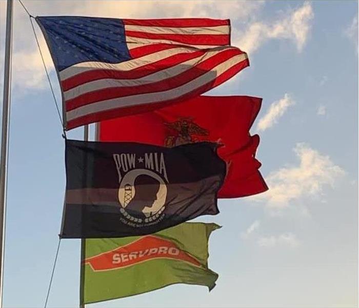 USMC, SERVPRO, POWMIA, USA Flags